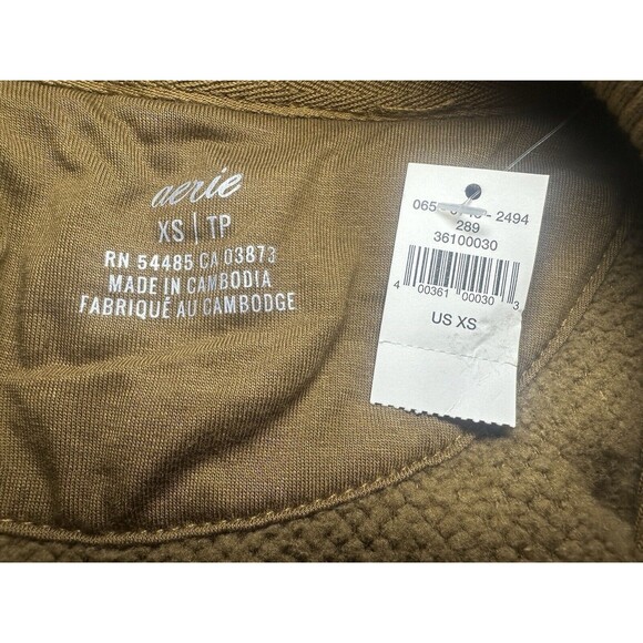 AERIE Oversized Dream Sherpa Quarter Zip Burnt Yellow Brown Sweater XS NWT - Picture 6 of 10